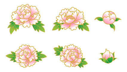牡丹の花と蕾　素材セット　ペールピンク © sayuri_k