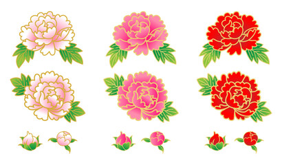 牡丹の花と蕾の3色セット © sayuri_k