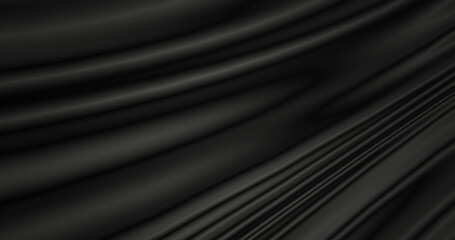滑らかなドレープの黒色のサテン生地の抽象的な背景素材