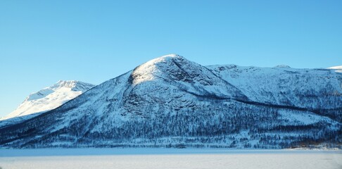 Snow mountain during winter season at Lofoten, Norway, Europe