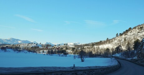 Snow mountain during winter season at Lofoten, Norway, Europe.