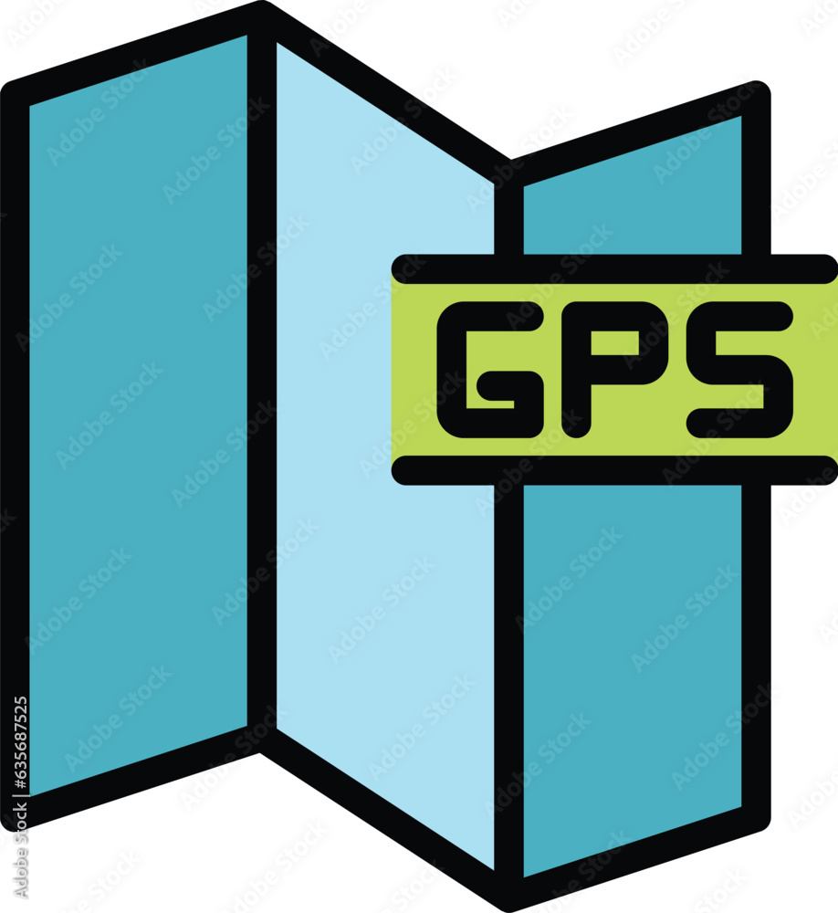 Poster gps map icon outline vector. location route. direction pointer color flat