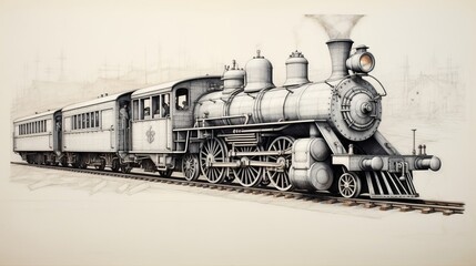 old locomotive train handmade drawing sketch