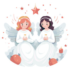 Christmas two angels. Vector illustration