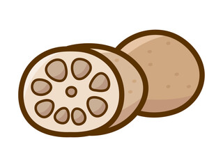 秋の味覚のイラスト素材、画線のある蓮根