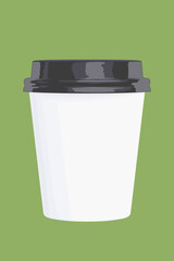 A disposable paper cup with a black plastic cap