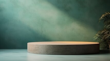 Venetian Plaster Abstract Minimalistic Product Podium. The Scene for Product Presentation. 3D Room with Geometric Platform Stage Pedestal. Ai Generated Podium Mockup for a Product advertisement.