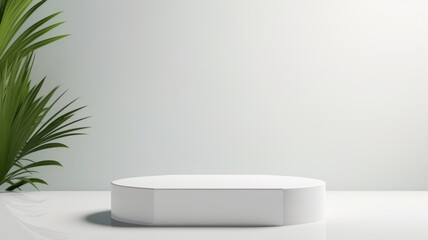 Fototapeta na wymiar White Glass Abstract Minimalistic Product Podium. The Scene for Product Presentation. 3D Room with Geometric Platform Stage Pedestal. Ai Generated Podium Mockup for a Product advertisement.