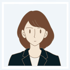 Portrait of close-up face of young woman in business attire looking at the camera. Photo-booth official ID, driver license passport photo. Hand drawn flat cartoon character vector illustration.
