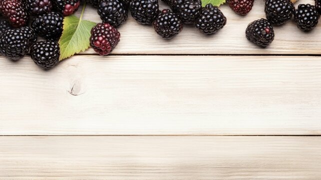 Fresh Organic Mulberry Berry Photorealistic Horizontal Background. Healthy Vegetarian Diet. Ai Generated Backdrop with Copyspace. Juicy Mulberry Berry.