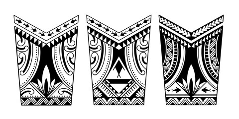 Wrap around arm polynesian tattoo set design. Pattern aboriginal samoan. illustration EPS10