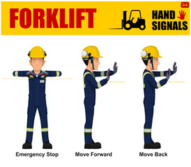 Set of worker present Forklift hand signal on white background © heavypong