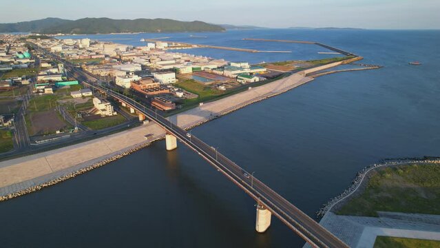 Hiyori Bridge in Ishinomaki of Miyagi Prefecture, Shot During the Golden Hour