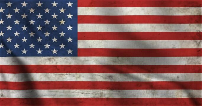 Flag of the United States of America waving 3d animation. Seamless looping American flag animation.  Grunge the US flag. Dirty United States flag Background. Grunge USA flag Closeup