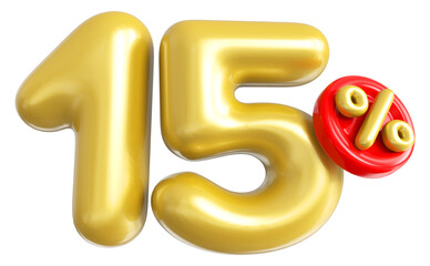 15 percent off gold 3d number render