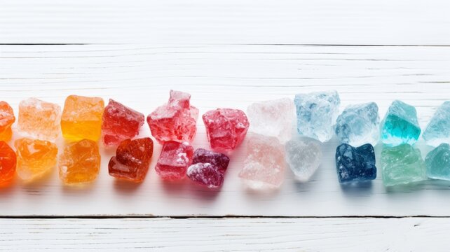 Sweet Rock Candy Photorealistic Horizontal Background. Sweet Dessert From Confectionery. Ai Generated Backdrop with Copyspace. Flavory Rock Candy.