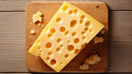 Delicious Emmental Cheese Photorealistic Horizontal Background. Creamy Milk Product. Ai Generated Backdrop with Copyspace. Tasty Emmental Cheese.