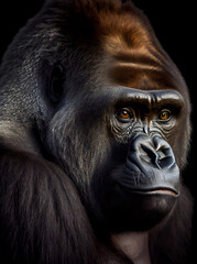 Obraz premium Close up of a gorilla face isolated on black background