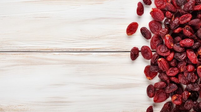 Organic Dried Cranberries Berry Photorealistic Horizontal Background. Healthy Vegetarian Energy Snack. Ai Generated Backdrop with Copyspace. Chewy Dried Cranberries Berry.