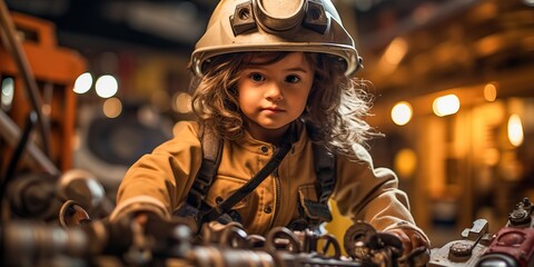 kid envisioning a future career as a firefighter, generative ai - obrazy, fototapety, plakaty