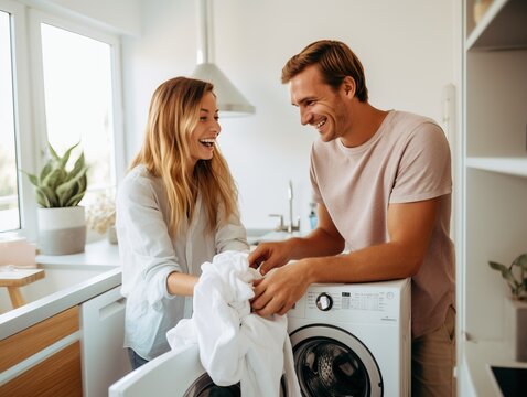 Young Couple Sharing Domestic Chores, Generative Ai