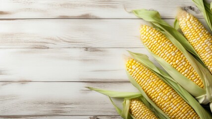 Fresh Organic Corn Vegetable Photorealistic Horizontal Background. Healthy Vegetarian Diet. Ai Generated Backdrop with Copyspace. Juicy Corn Vegetable.