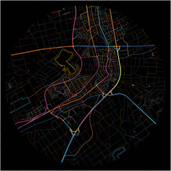 Colorful Map of Rodgau, Hesse with all major and minor roads.