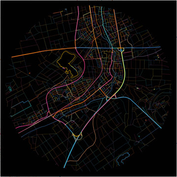 Colorful Map of Rodgau, Hesse with all major and minor roads.