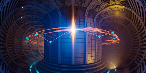 nuclear fusion reactor tokamak concept background, 3d rendering