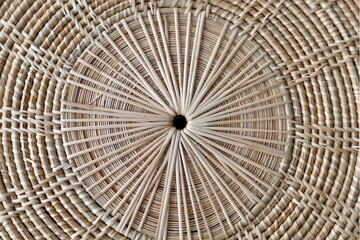 Woven round rattan closeup texture background.