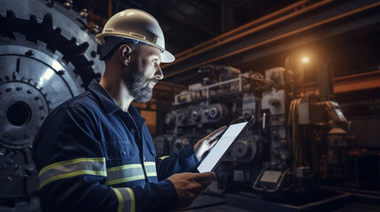 Smart industry havy digital factory production technology showing automation manufacturing process of the Industry 4.0 or 4th industrial revolution and IOT software to control operation.