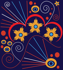 Abstract psychedelic botanical 1970's inspired illustration