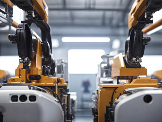 Factory, car manufacturing, innovative robotic welding line. ai generated