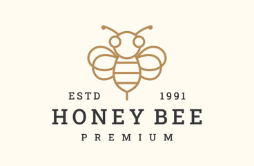 Honey bee logo vector icon illustration hipster vintage retro