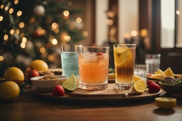 Fototapeta premium Cocteleria, bebidas en año nuevo y navidad