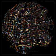 Colorful Map of Ensenada, Baja California with all major and minor roads.