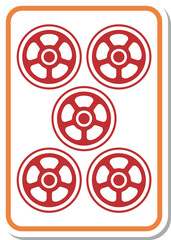 ステッカー風の麻雀牌単品アイコン　赤五筒