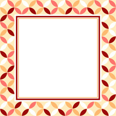 Vector frame with copy space. Geometric beige ornament on white background. White paper sheet in bauhaus square frame.