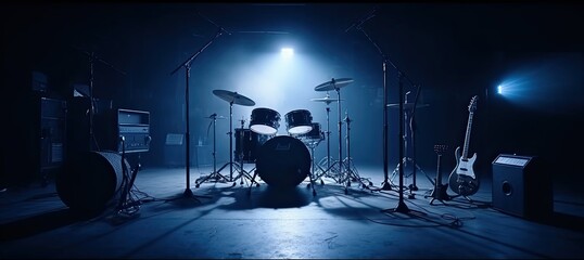 music drum set with spot light background 