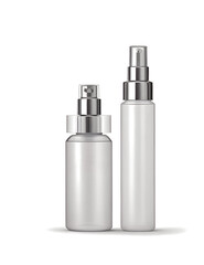 3d illustration of various blank cosmetic container mock-ups, including jar, pump bottle, cream tube, and dropper, isolated on white background