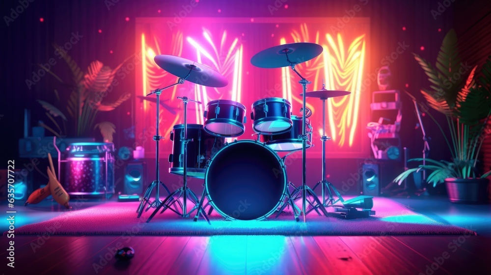 Wall mural abstract beautiful music drum set with colorful light