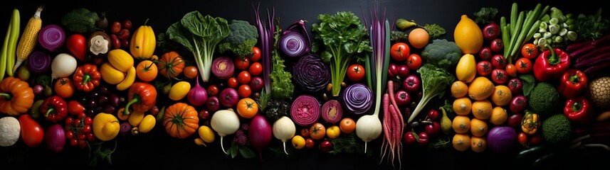 沢山の種類と沢山の色の野菜