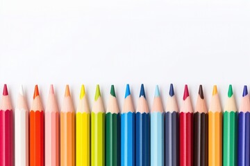 A group Colored pencils row on white background