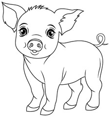 Cute pig cartoon isolated doodle outline