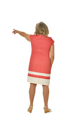 senior woman pointing with finger isolated on white background