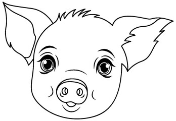 Cute pig cartoon isolated doodle outline