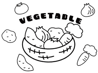 シンプルでかわいい色々な野菜のイラスト素材セット　線画