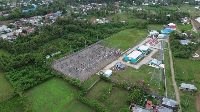 Aerial view of a high voltage substation
