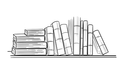 Books on the bookshelf. Hand drawn Education sketch Vector illustration