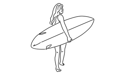 line art of woman holding surfboard